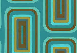 Retro Oblong Geometric wallpaper - Turquoise  + Olive