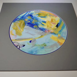 Expressive Abstract Circular Print Blue + Grey Mount