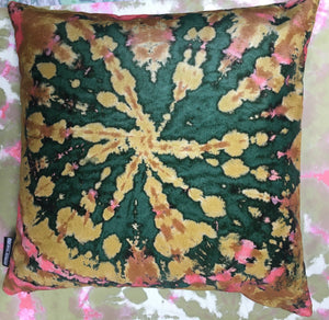 Tie dye Circle  Velvet Cushion - Ochre