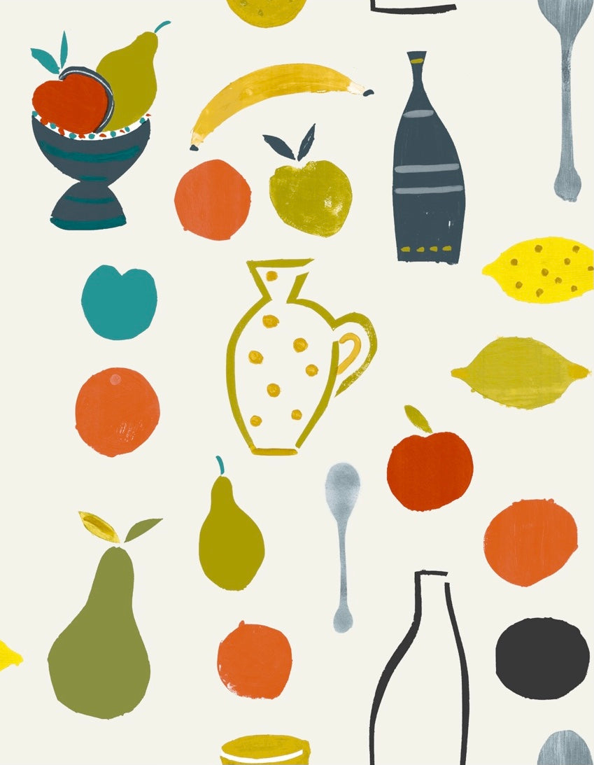 Naive Fruit Motif Wallpaper - Grey bottle