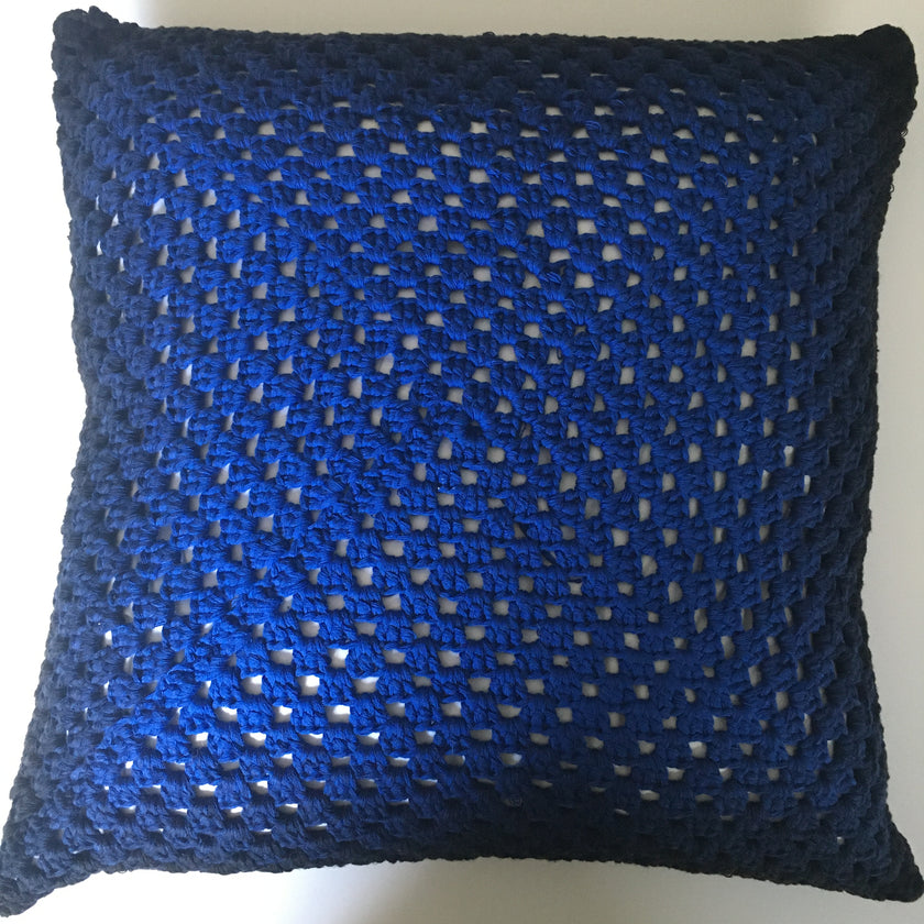 Hand Made Cotton Crocheted Cushion - Cobalt