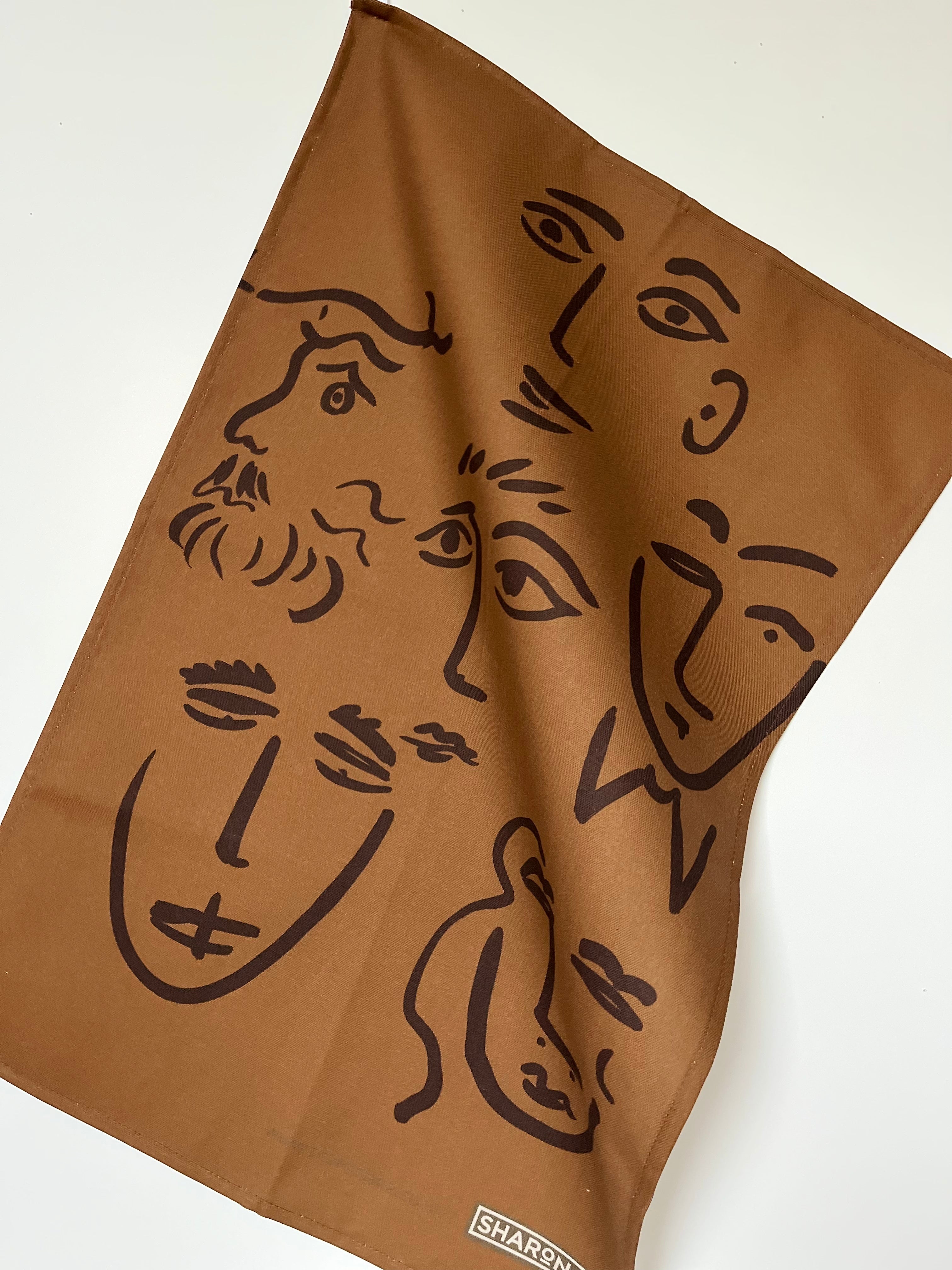 Faces Linen Tea Towel - Chocolate