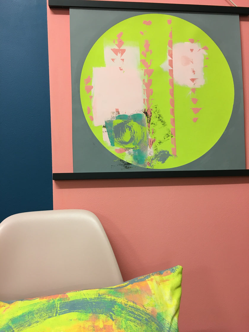 Abstract painted yellow square cushion