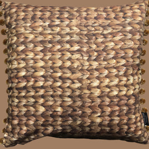 Water Hyacinth Print Cushion + Velvet Pom Poms