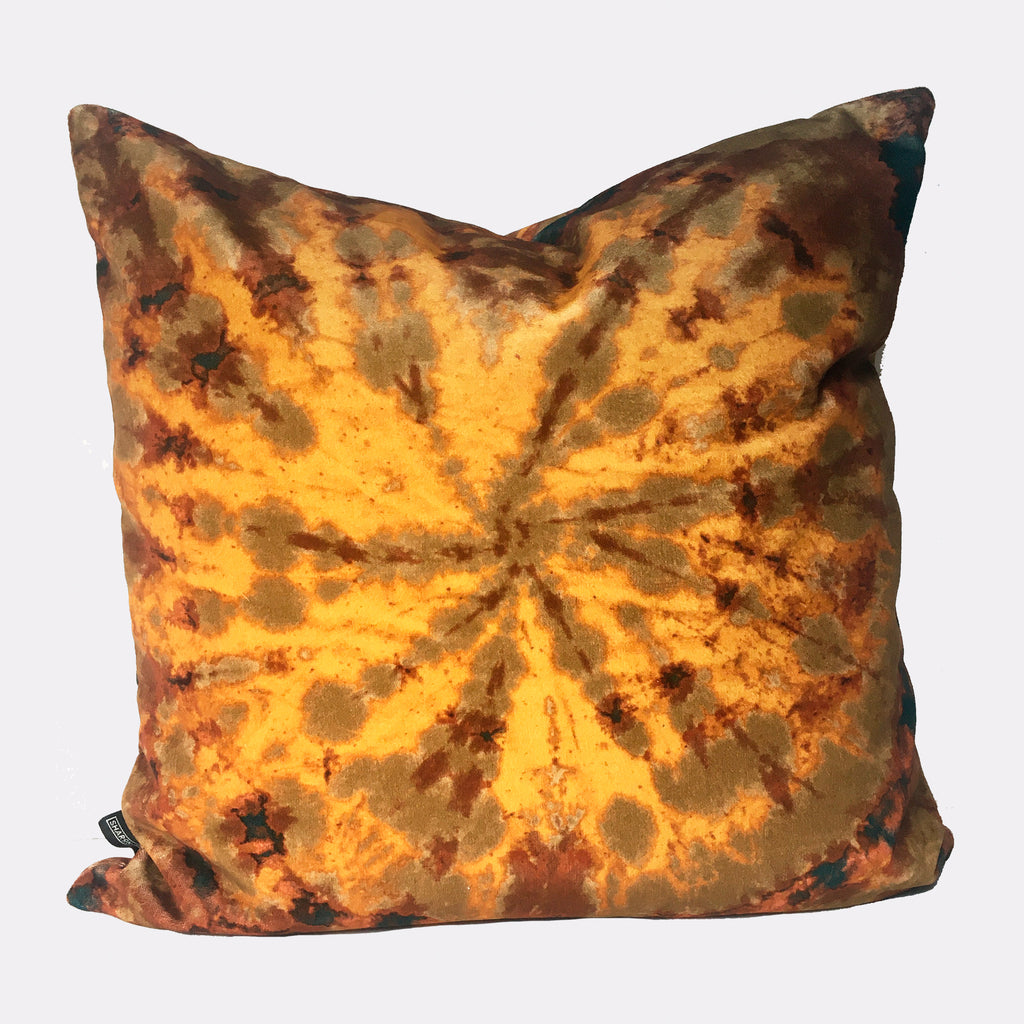 Tie dye Circle  Velvet Cushion - Mustard