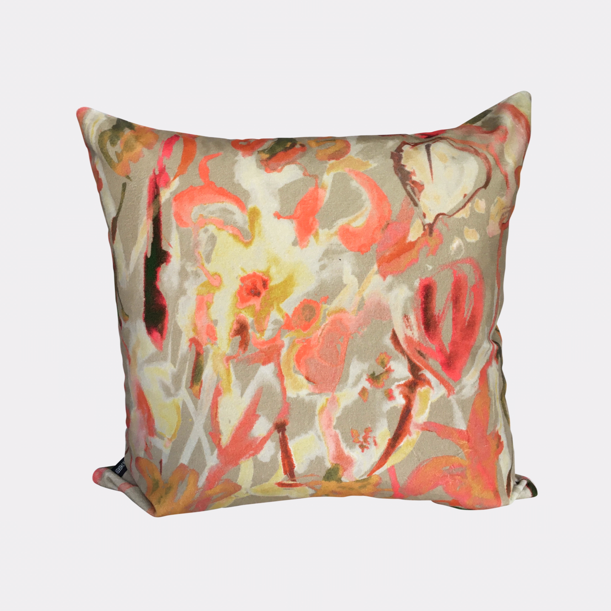 Abstract Floral Velvet Cushion - Vanilla