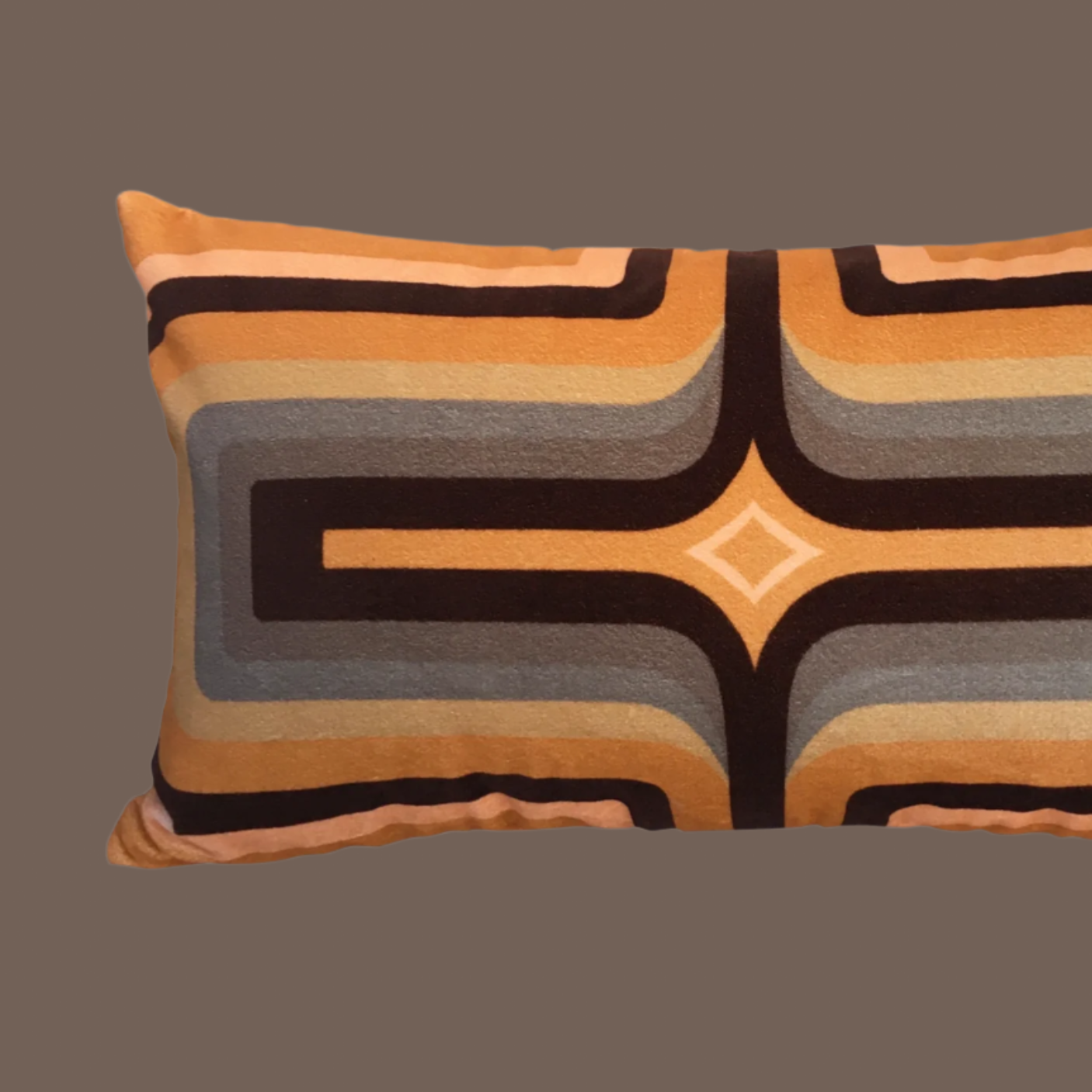 Retro Geometric Velvet Cushion - Caramel