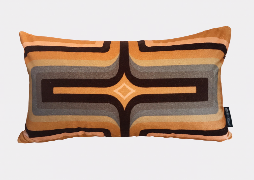 Retro Geometric Velvet Cushion - Caramel