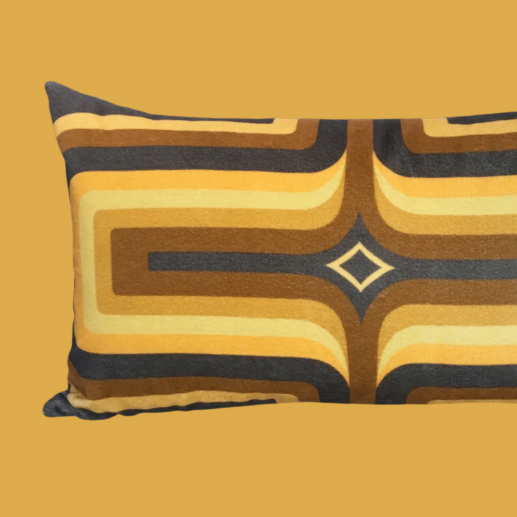 Retro Geometric Velvet Cushion - Grey  + Ochre