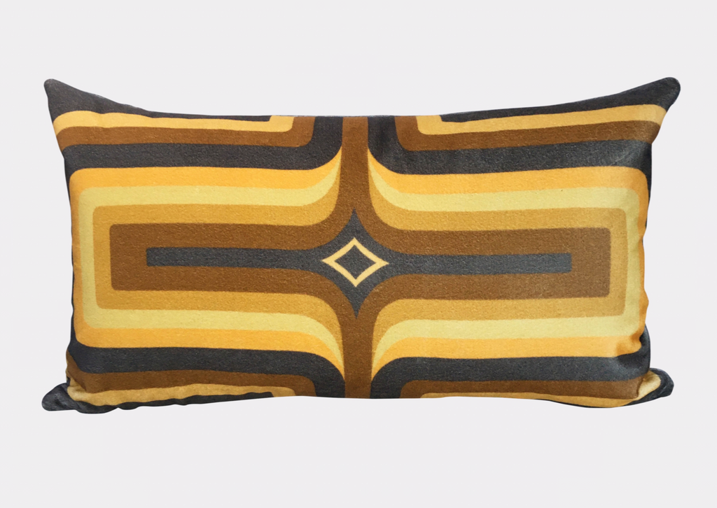 Retro Geometric Velvet Cushion - Grey  + Ochre