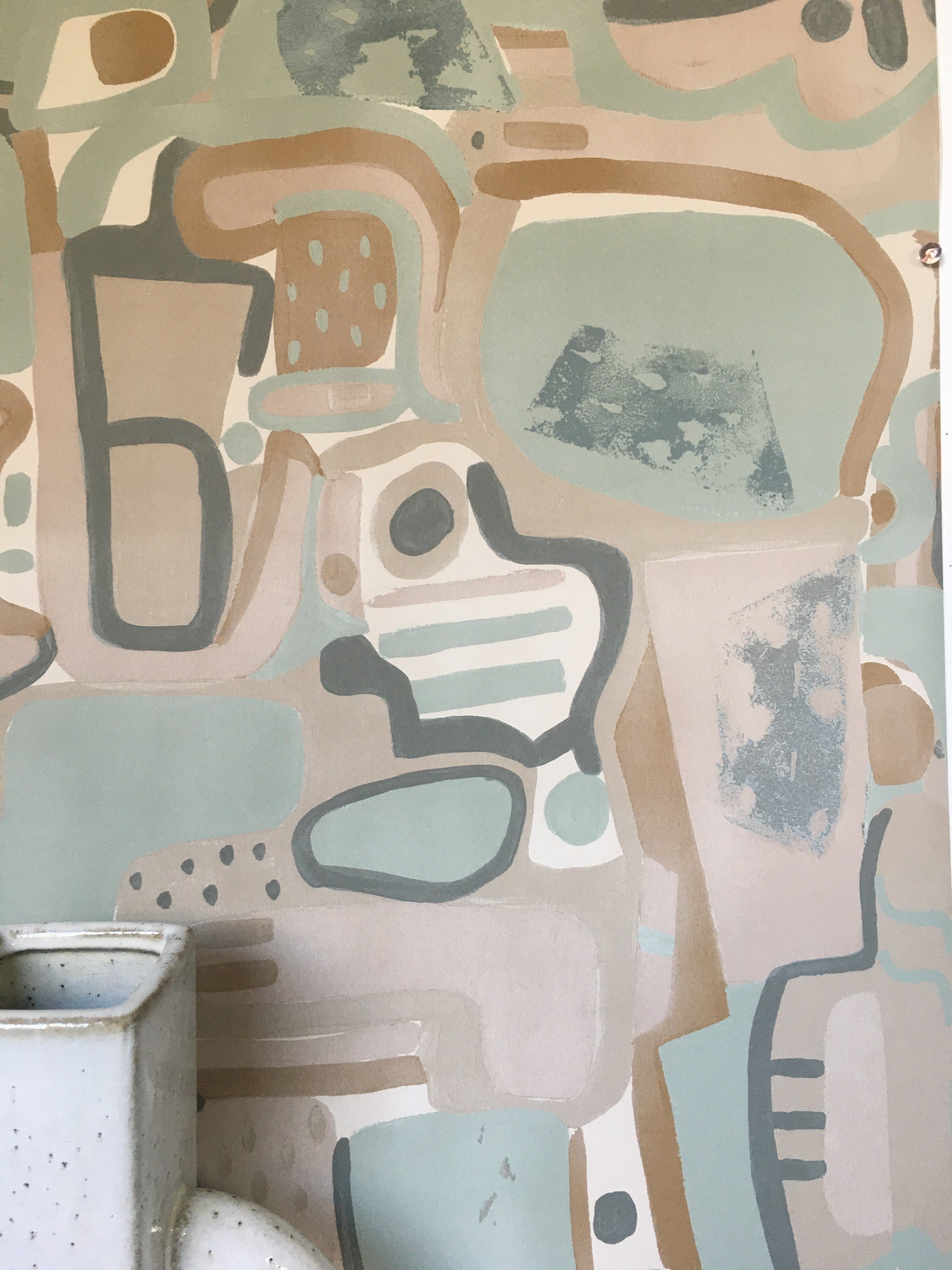 Cubist Jigsaw Wallpaper - Old salmon + Faded Brick