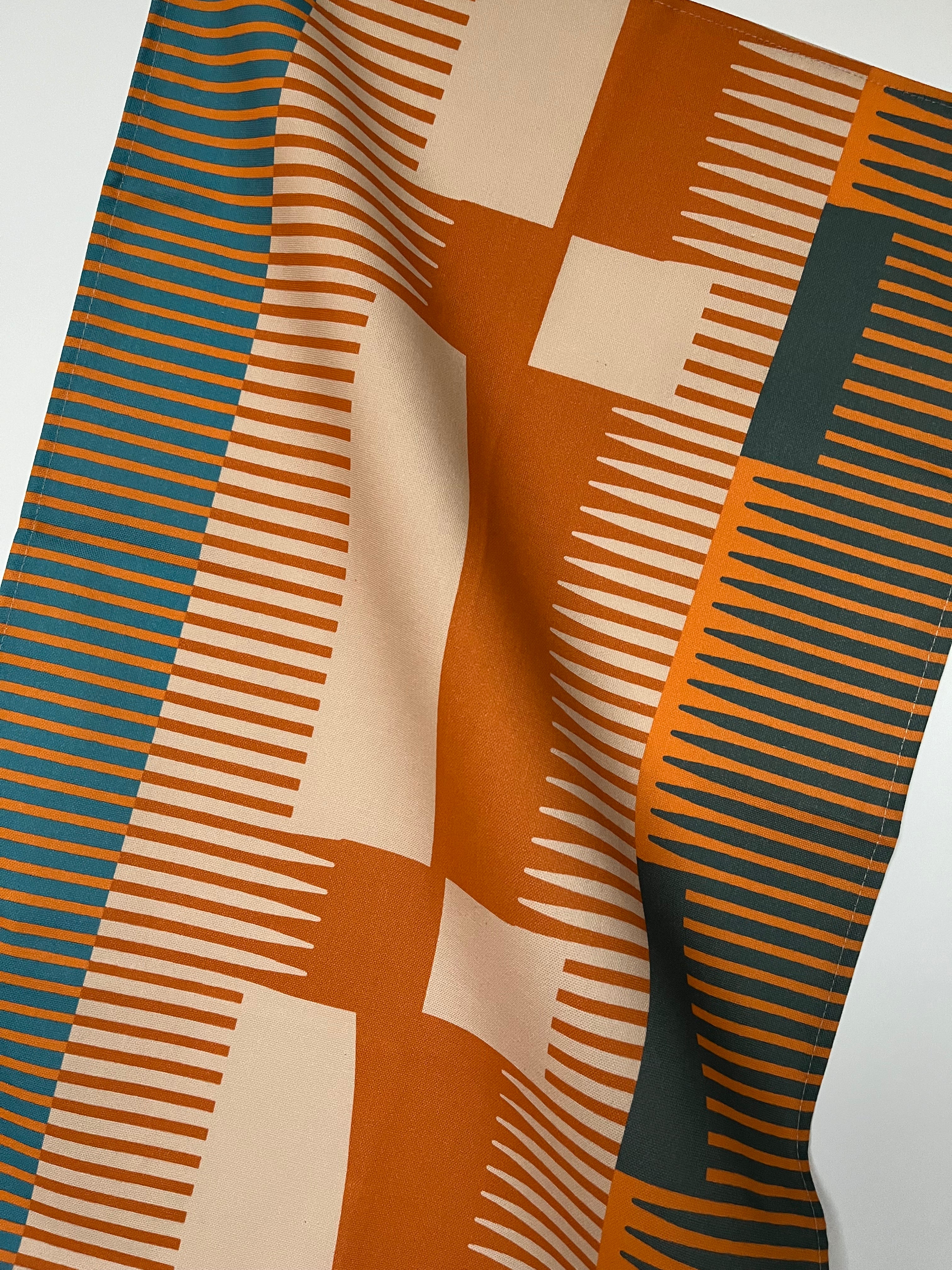 Combed Stripe Tea Towel - Paprika + Teal
