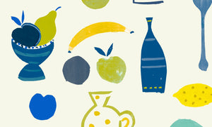 Naive Fruit Motif Wallpaper - Blue Bottle