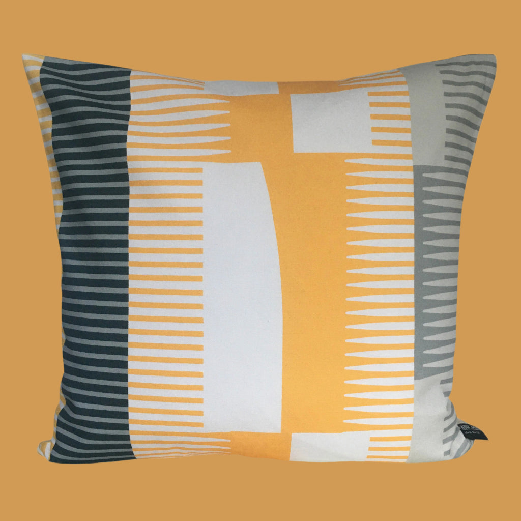 Square Combed Stripe Cushion - Yellow, White + Black