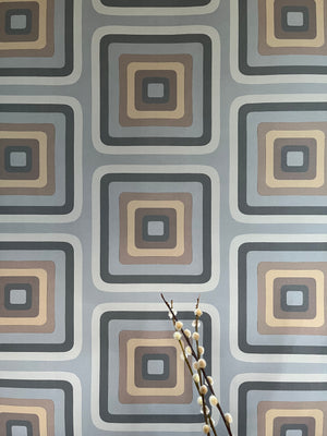 Retro Square Geometric wallpaper - Grey + Tan