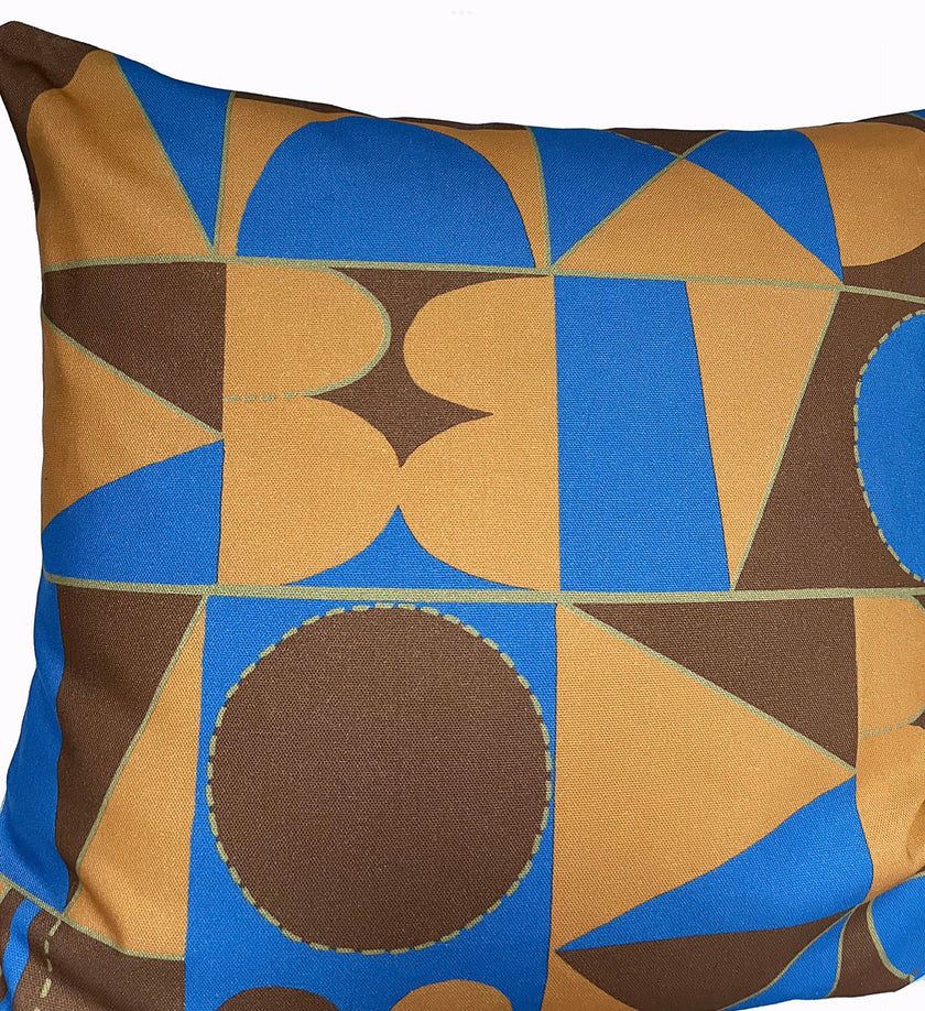 Taking Shape Cushion - Linen, Mustard + Blue