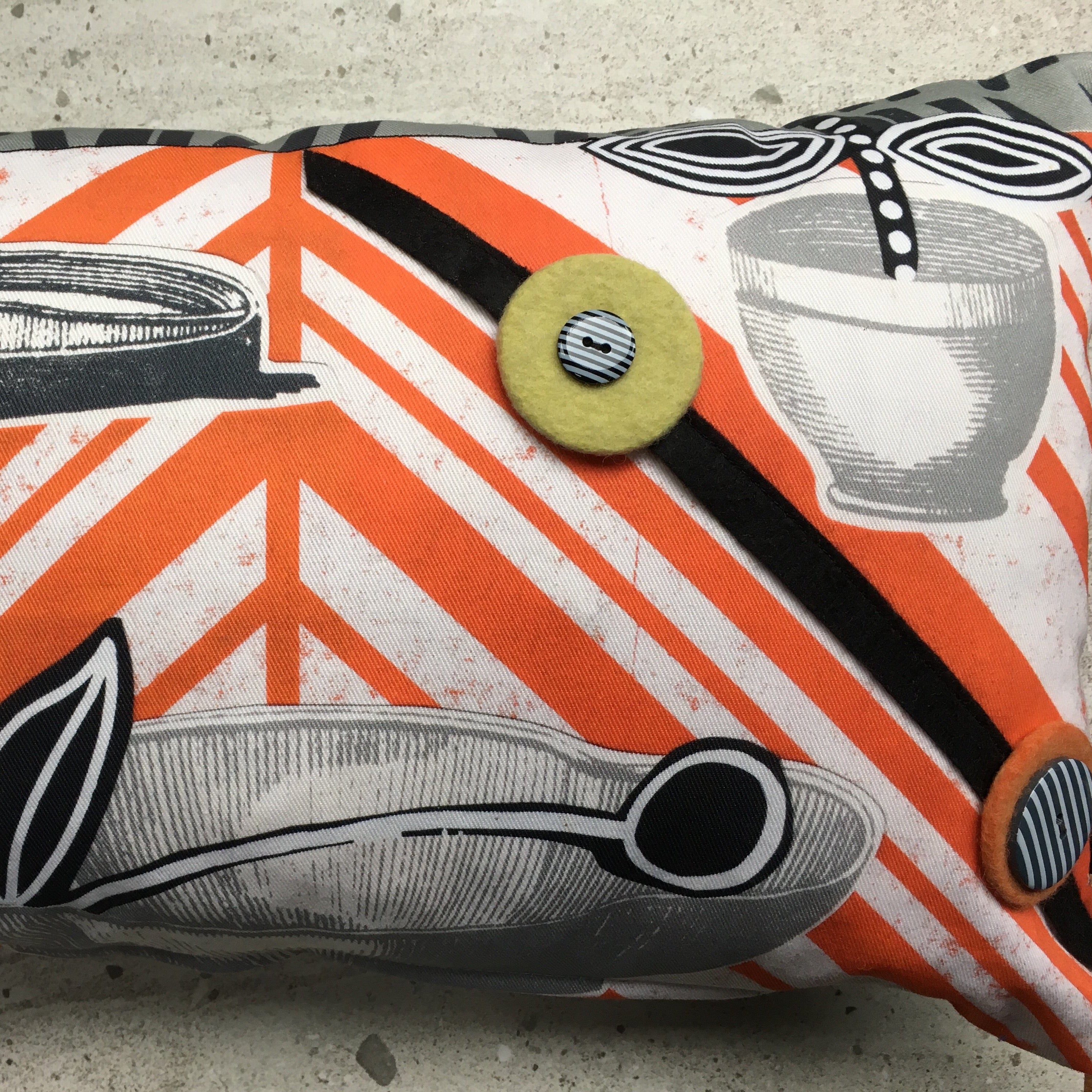 Appliquéd Chevron Orange + Black Cherry Cushion
