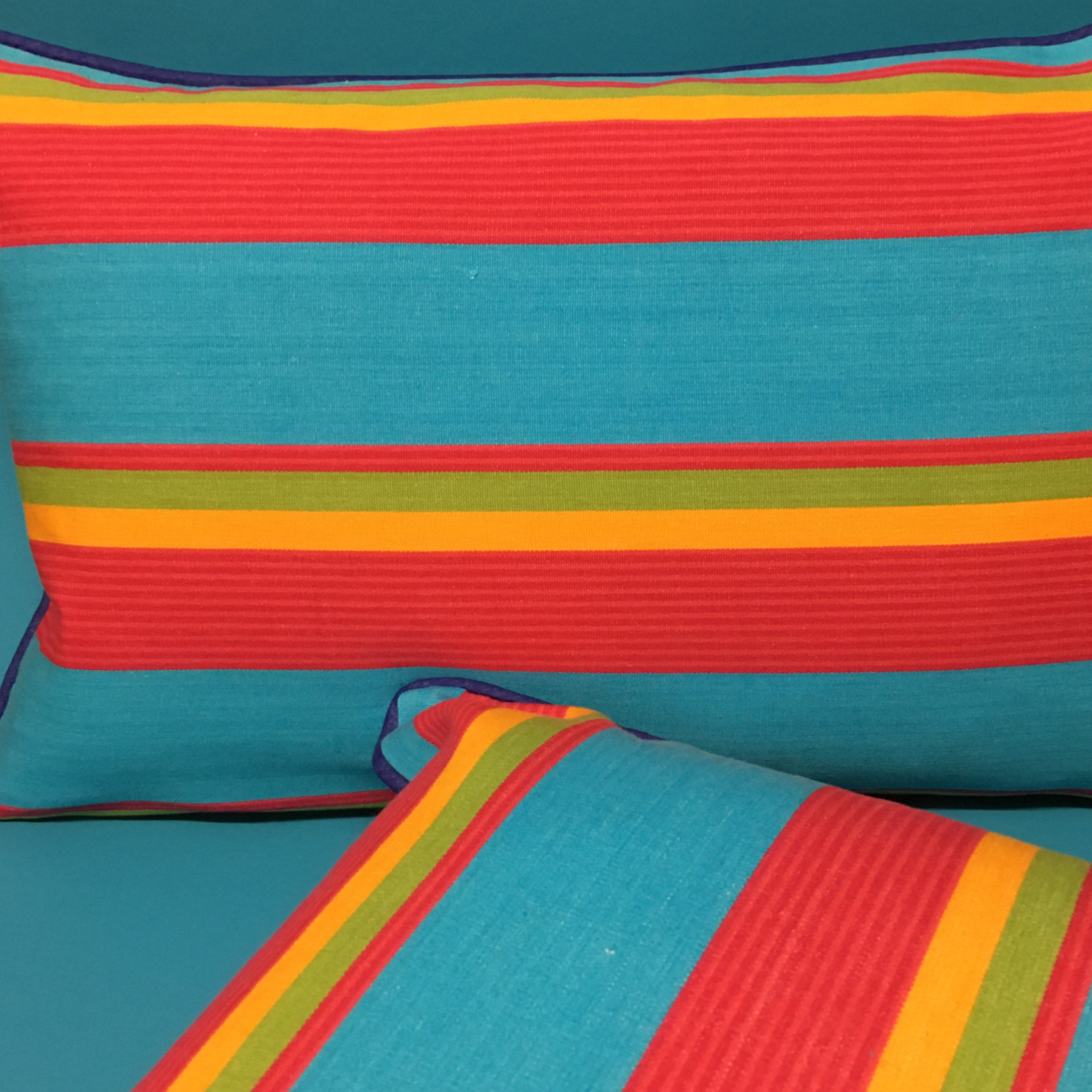 Cotton Striped Cushion - Multi Turquoise