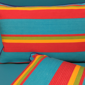 Cotton Striped Cushion - Multi Turquoise
