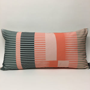 Combed Stripe Cushion - Coral + Blush + Grey