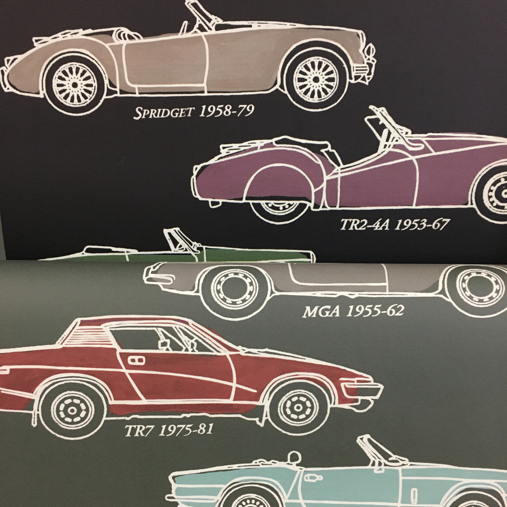 British Classic Cars Wallpaper - Dark grey + jewel cars
