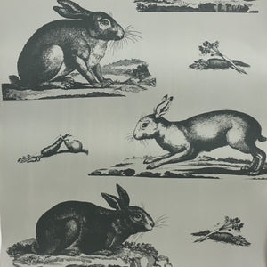 Rabbits Wallpaper - Grey green + Charcoal