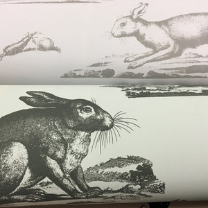 Rabbits Wallpaper - Grey green + Charcoal