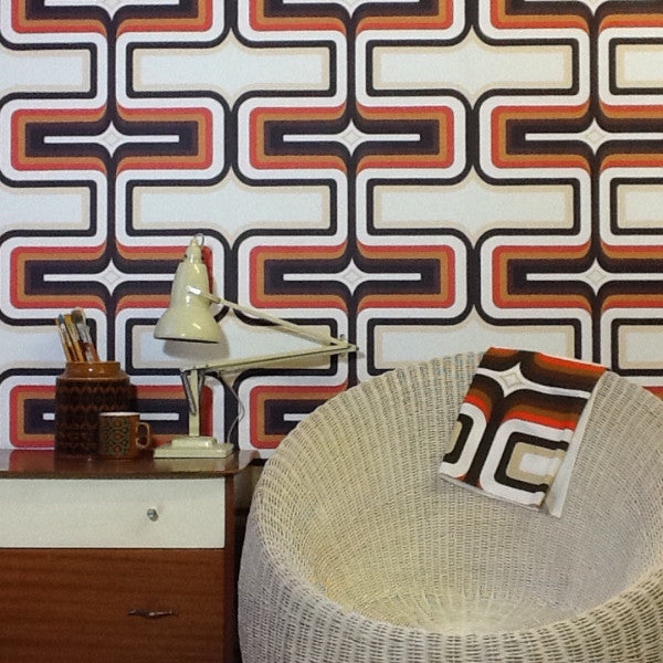 70s Geometric wallpaper Brown + Orange