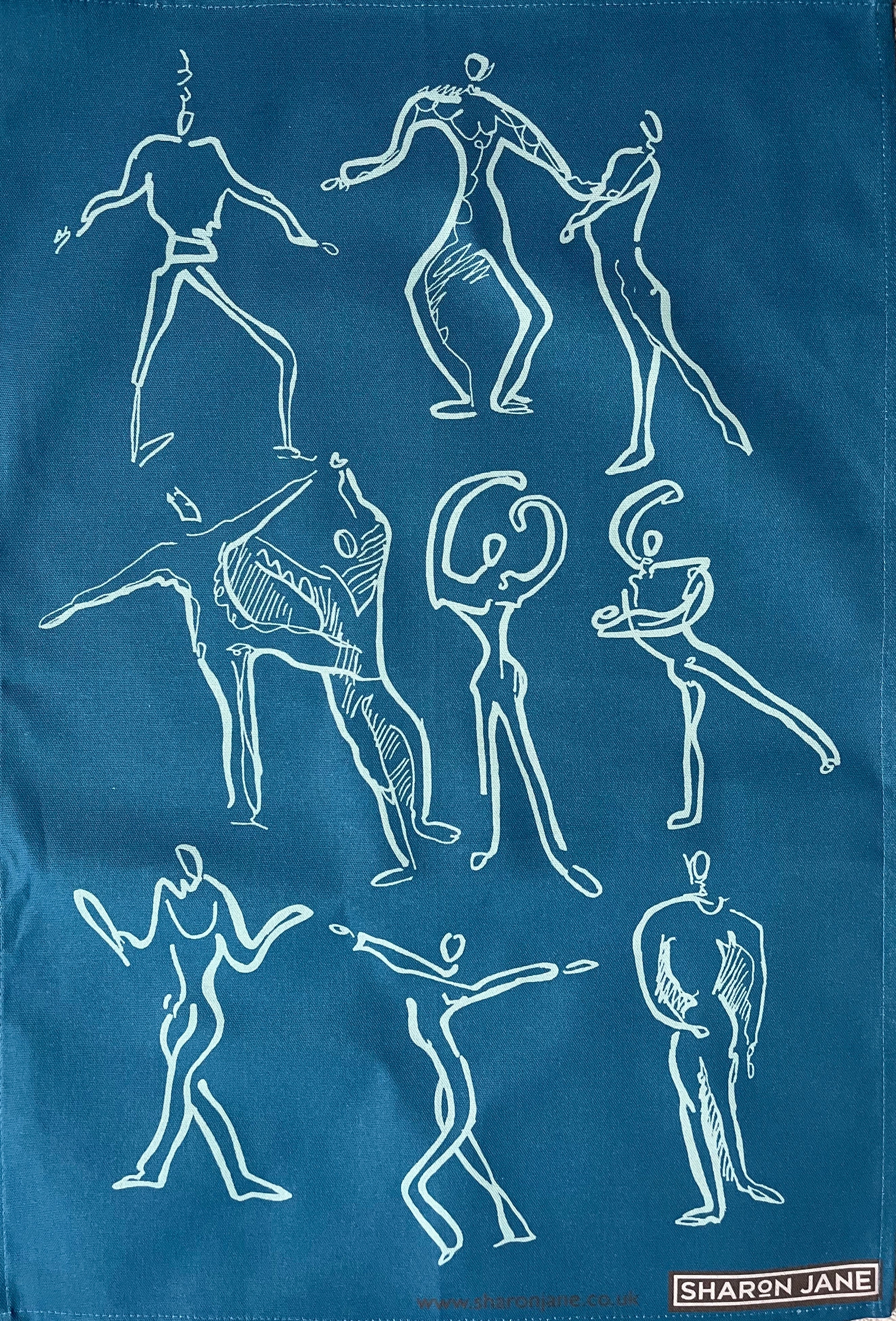 Dancers Linen Tea Towel - Teal